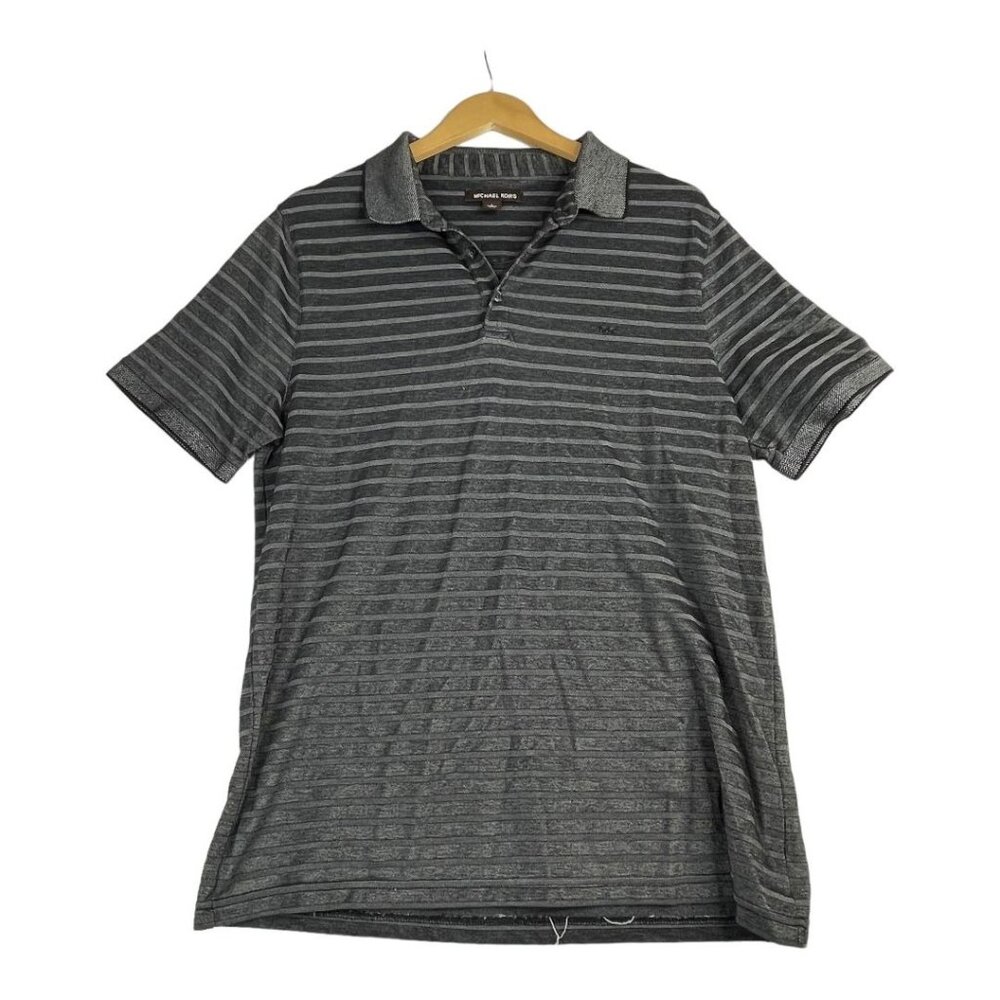 Michael Kors Mens Striped Polo Shirt size Large Gray
